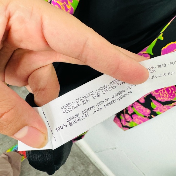 Zara Black Pink Purple Rose Full Sleeved Floral Ruched Dress Small - Picture 4 of 8